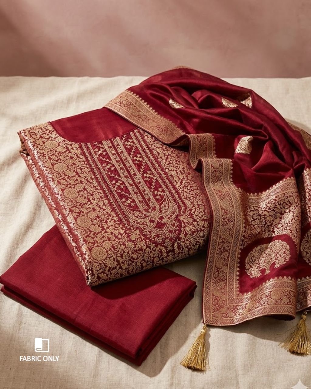 Maroon Oak Viscose Silk Jacquard Zari Regal Edit
