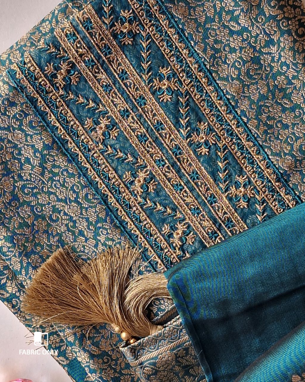 Deep Sea Green Viscose Silk Jacquard Zari Crafted Opus