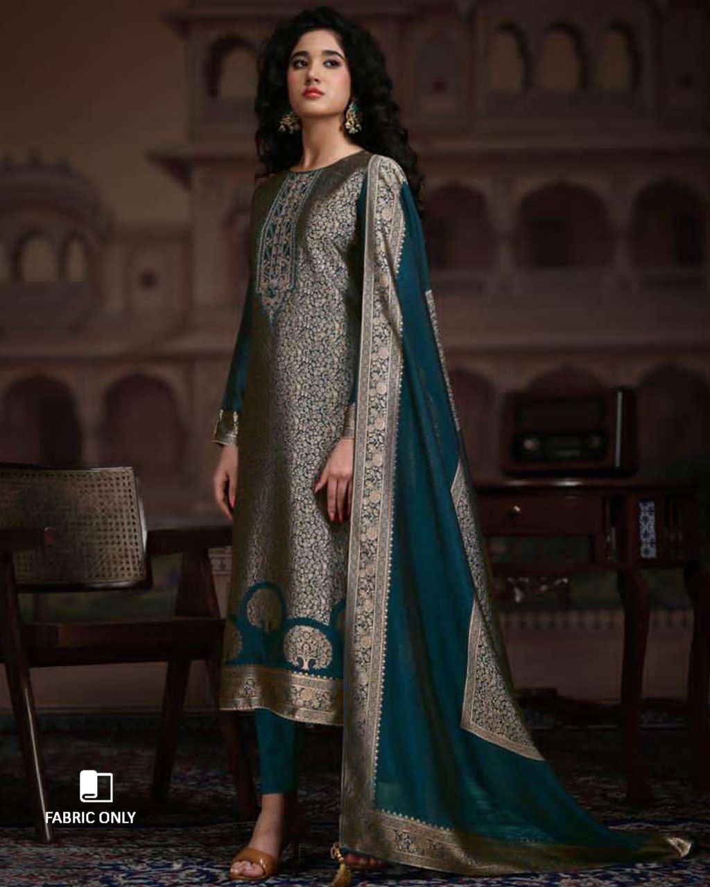 Artist Blue Viscose Silk Jacquard Zari Radiance Chapter