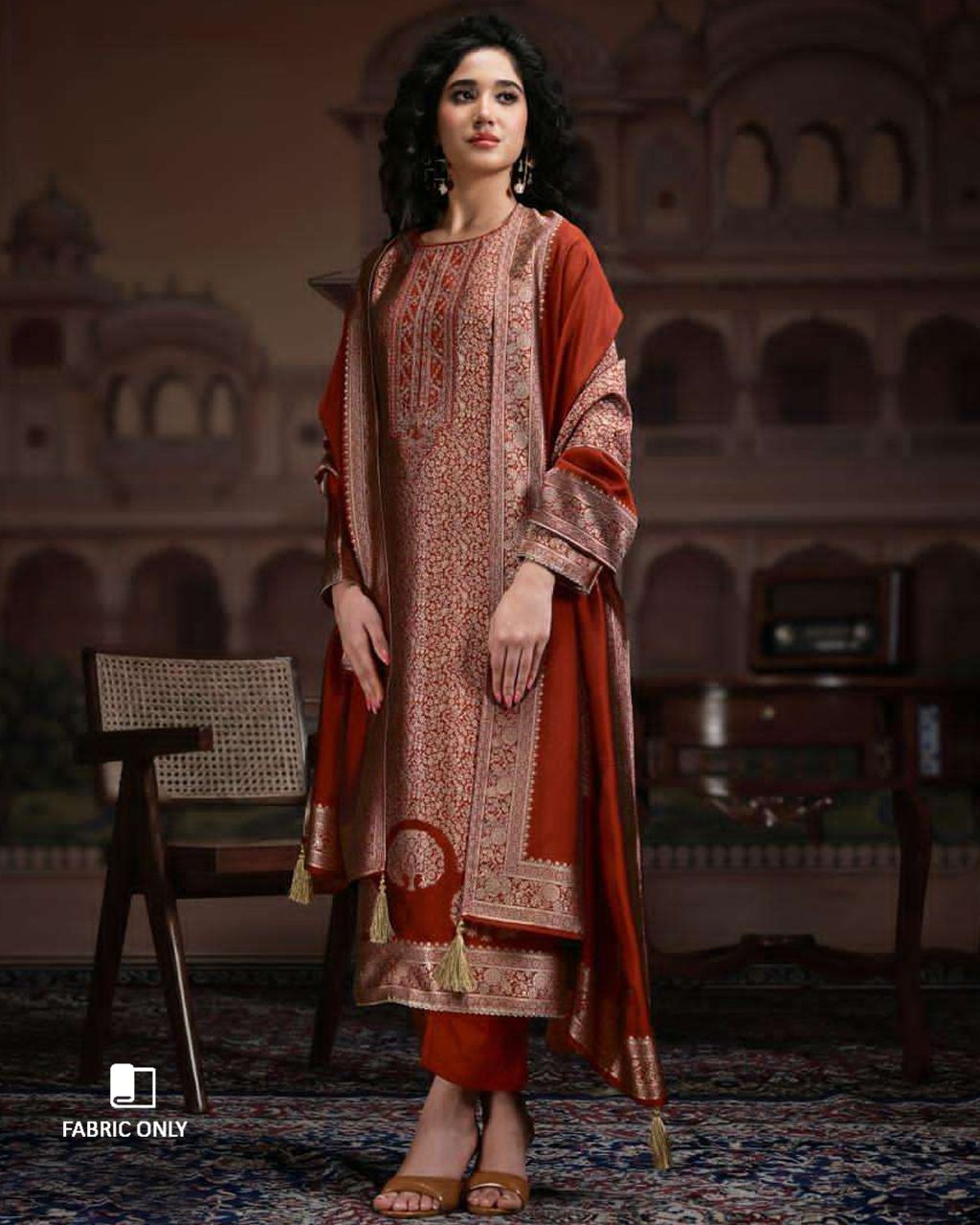 Joyous Red Viscose Silk Jacquard Zari Elegance Craft
