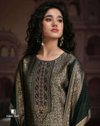 Zucchini Dark Green Viscose Silk Jacquard Festive Statement