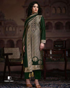 Zucchini Dark Green Viscose Silk Jacquard Festive Statement