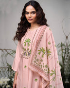 Rose Fog Pink Cotton Printed Crochet Lace Grace Set