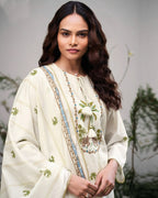Grand Heron White Premium Cotton Printed With Crochet Lace