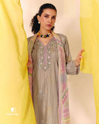 Kiln Clay Beige Viscose Muslin Digital Printed With Daman Embroidery Modern Muse