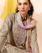 Kiln Clay Beige Viscose Muslin Digital Printed With Daman Embroidery Modern Muse