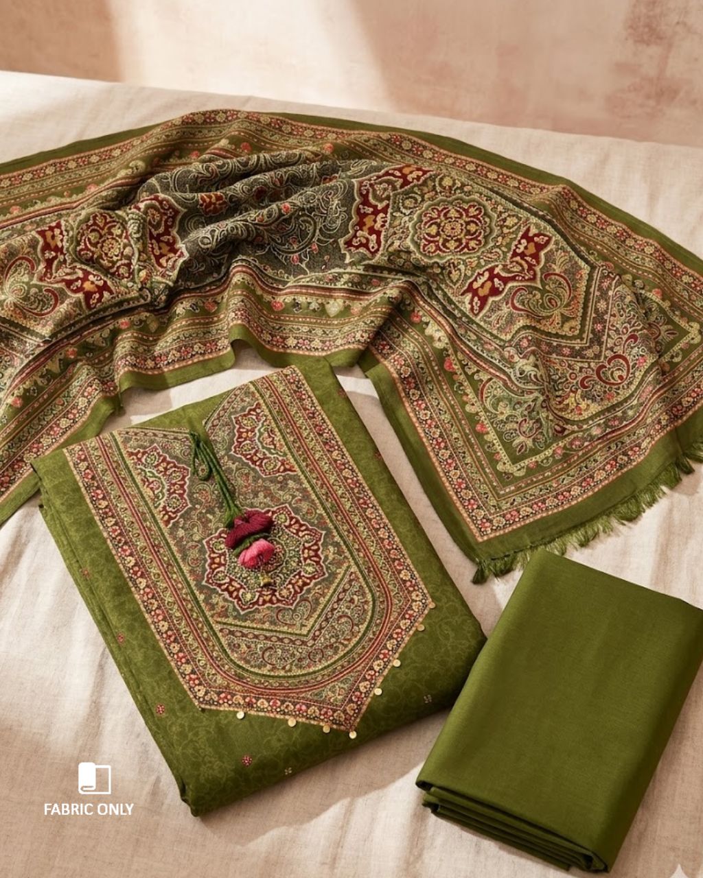 Field Drab Green Bemberg Muslin Silk Khatli Crafted Regal Edit