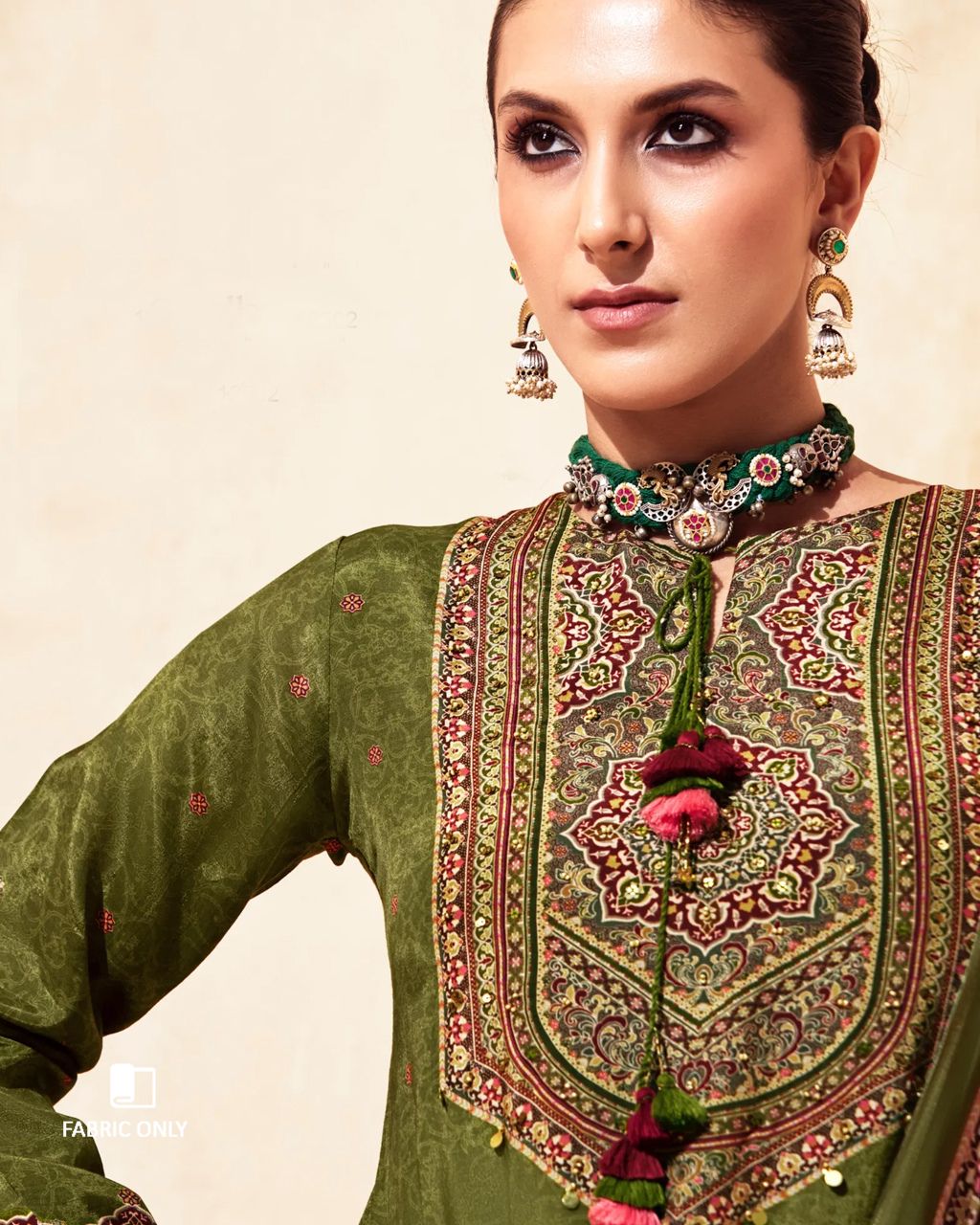 Field Drab Green Bemberg Muslin Silk Khatli Crafted Regal Edit
