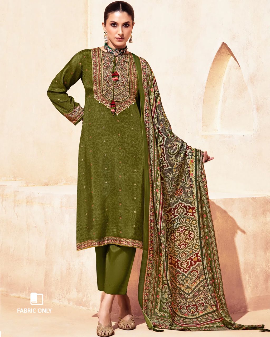 Field Drab Green Bemberg Muslin Silk Khatli Crafted Regal Edit