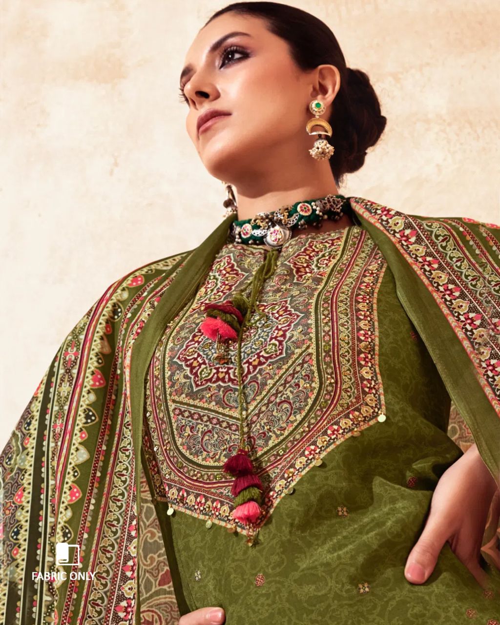 Field Drab Green Bemberg Muslin Silk Khatli Crafted Regal Edit