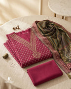 Tango Red Muslin Silk Digital Foil Printed Golden Gleam