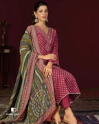 Tango Red Muslin Silk Digital Foil Printed Golden Gleam