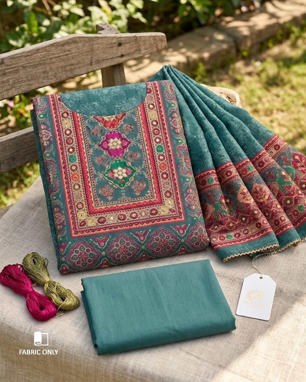 Caribe Blue Viscose Muslin Exclusive Gota Detailing Grace Set