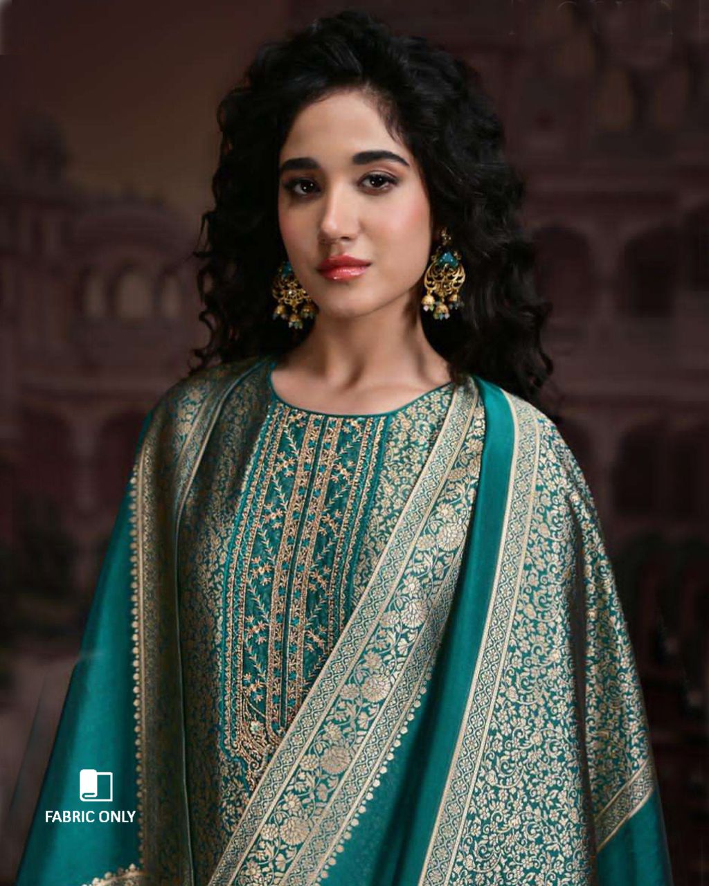 Deep Sea Green Viscose Silk Jacquard Zari Crafted Opus