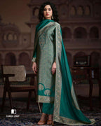 Deep Sea Green Viscose Silk Jacquard Zari Crafted Opus