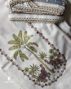 Grand Heron White Premium Cotton Printed With Crochet Lace