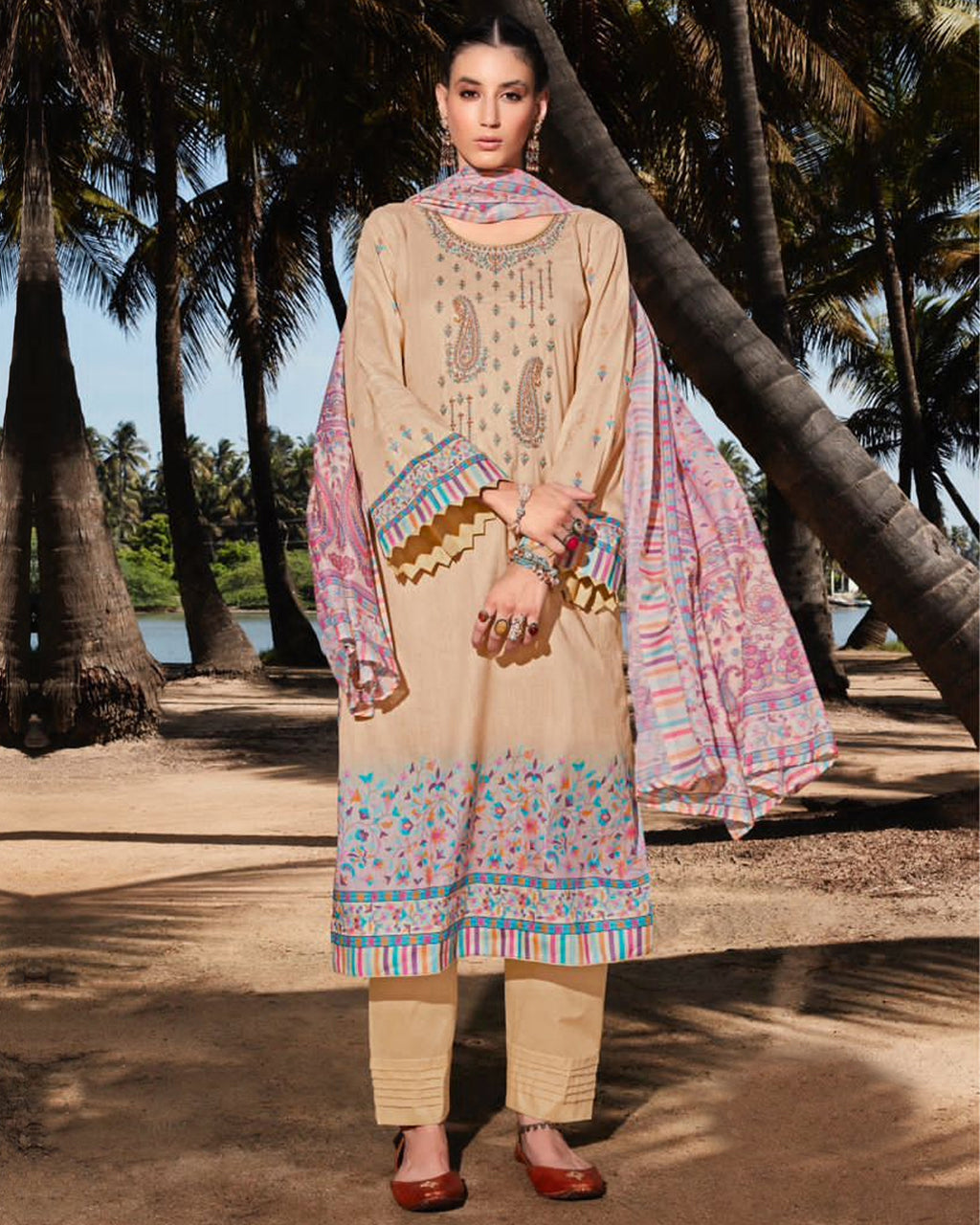 Zing Beige Cambric Digital Print Refined Style Set
