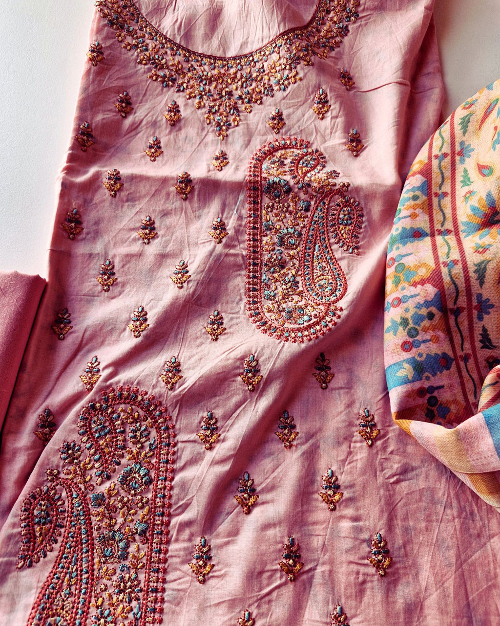 Pink Dream Cambric Digital Print Unstitched Designer Dress Fabric