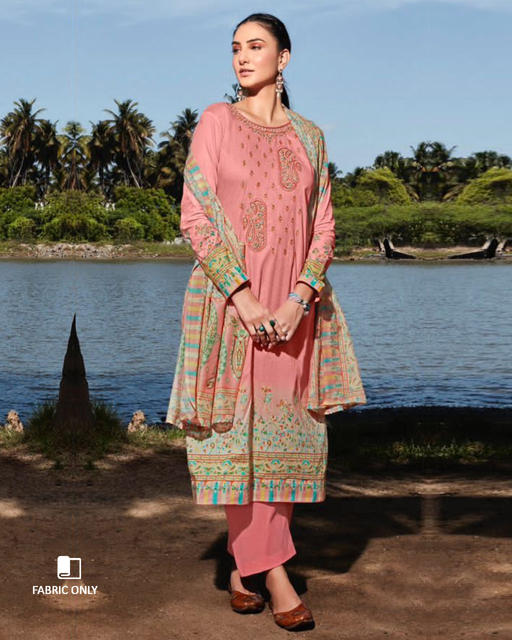 Pink Dream Cambric Digital Print Unstitched Designer Dress Fabric