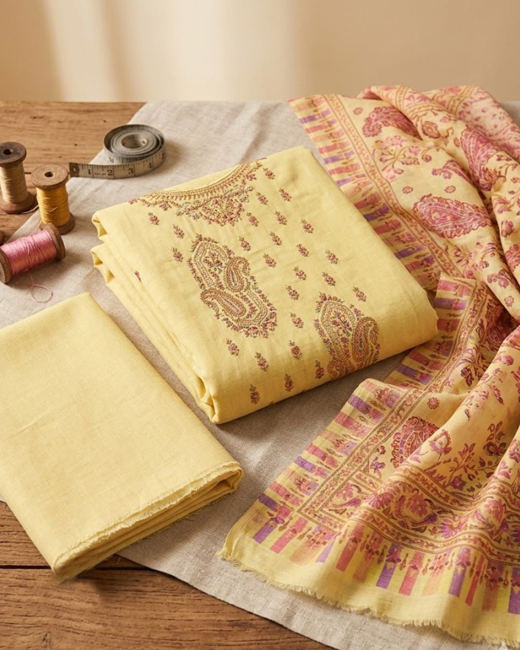 Sand Yellow Cambric Digital Print Contemporary Style Set