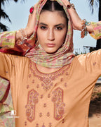 Ninjin Orange Cambric Digital Print Unstitched Designer Dress Fabric