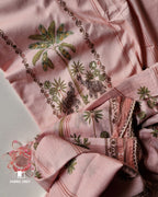 Rose Fog Pink Cotton Printed Crochet Lace Grace Set