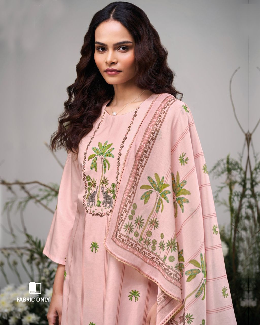 Rose Fog Pink Cotton Printed Crochet Lace Grace Set