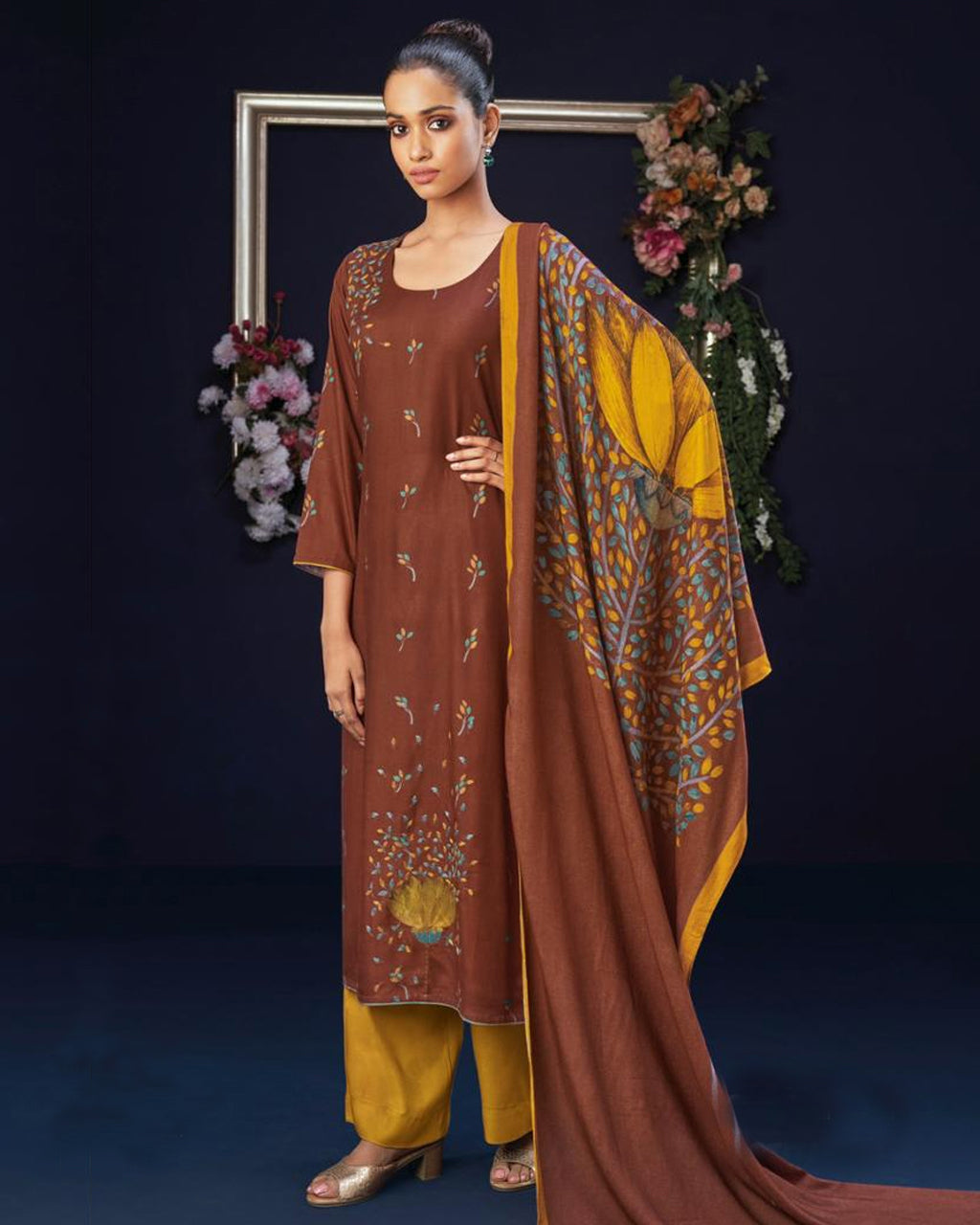 Tempered Chocolate Pashmina Embroidered Luxe Wear