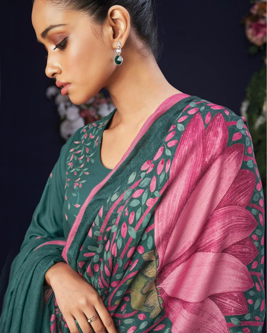 Carriage Green Pure Pashmina Unstitched Salwar Fabric