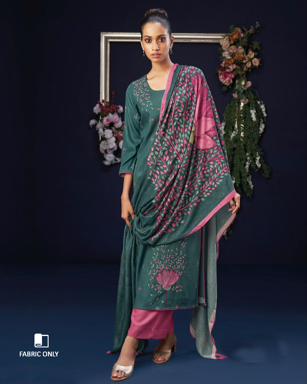 Carriage Green Pure Pashmina Unstitched Salwar Fabric