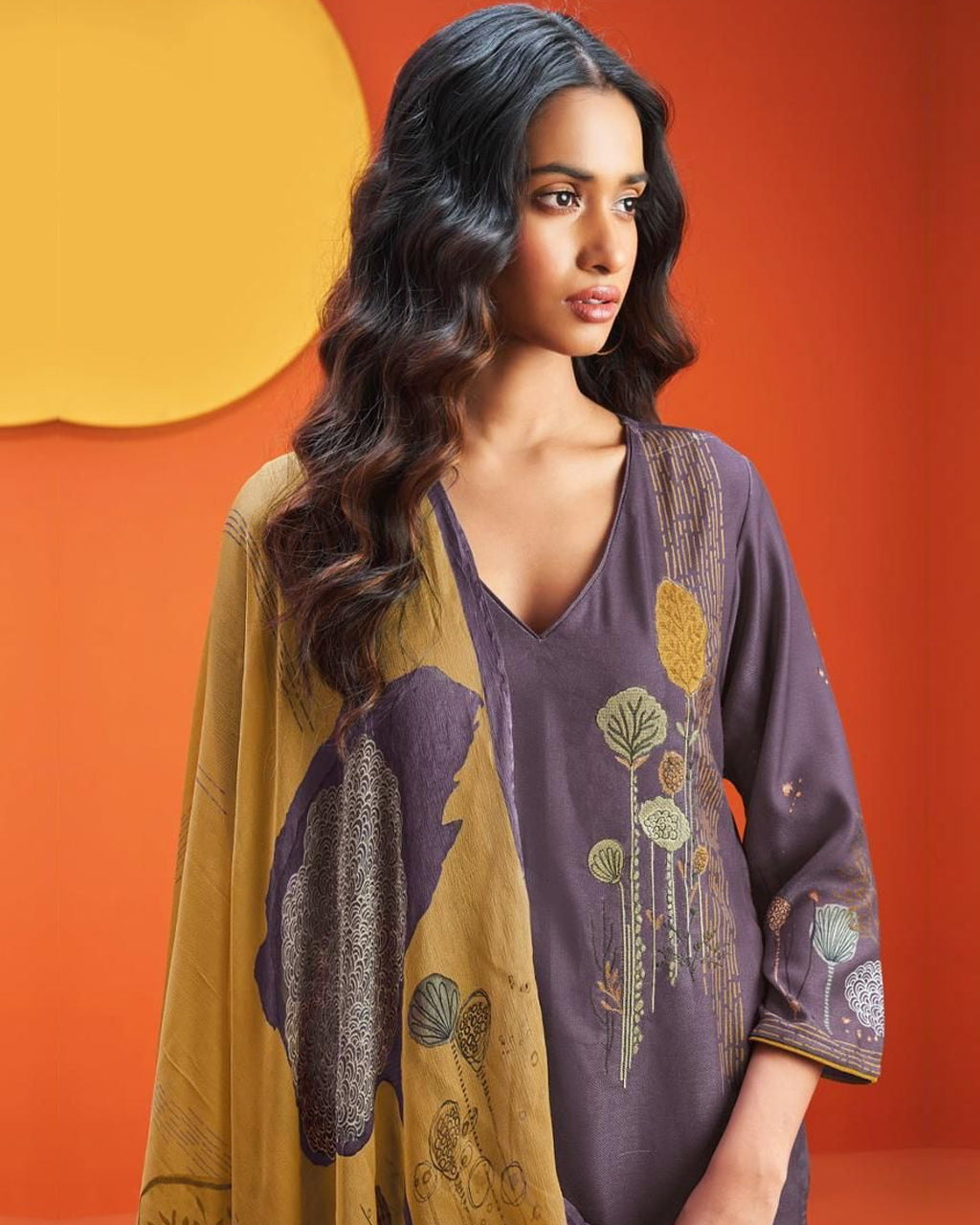 Hibernation Purple Premium Wool Pashmina Unstitched Dress Material