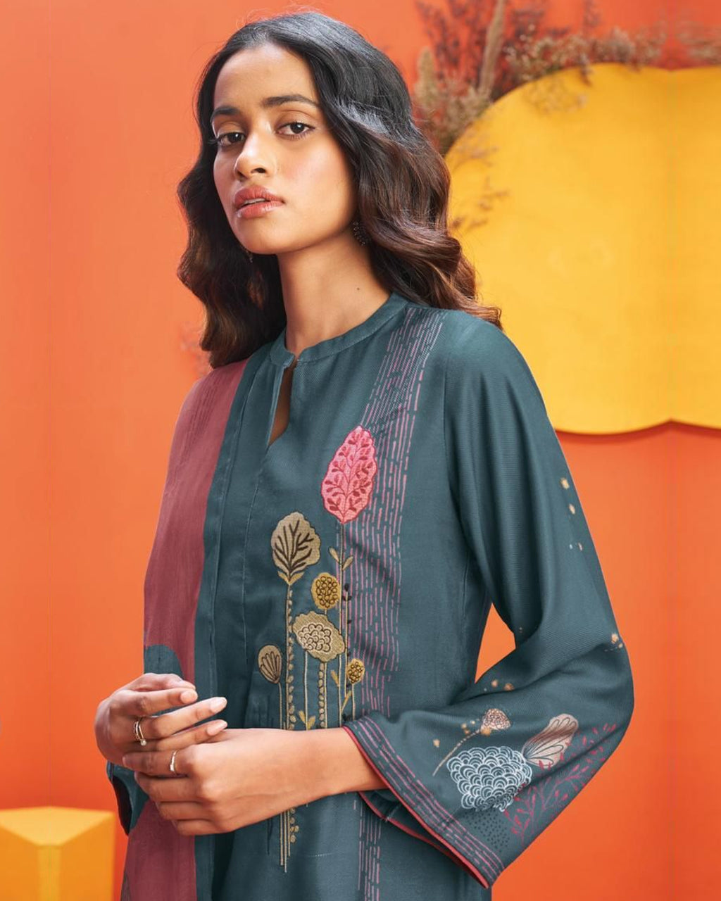 Tempe Star Blue Premium Wool Pashmina Unstitched Dress Material