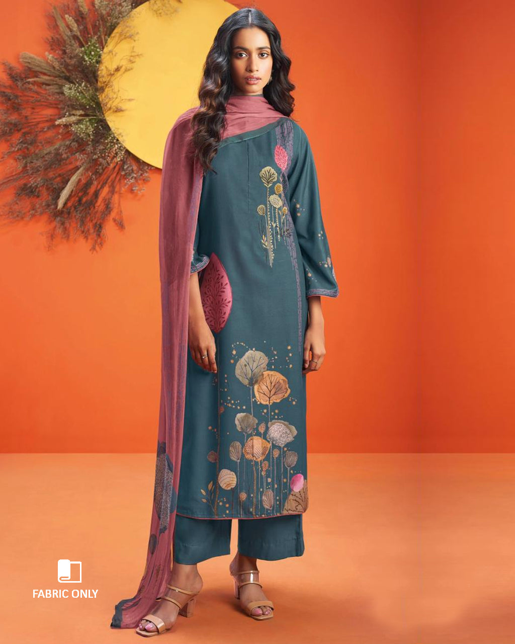 Tempe Star Blue Premium Wool Pashmina Unstitched Dress Material