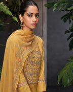 Tulip Tree Yellow Premium Embroidery Unstitched Dress Material