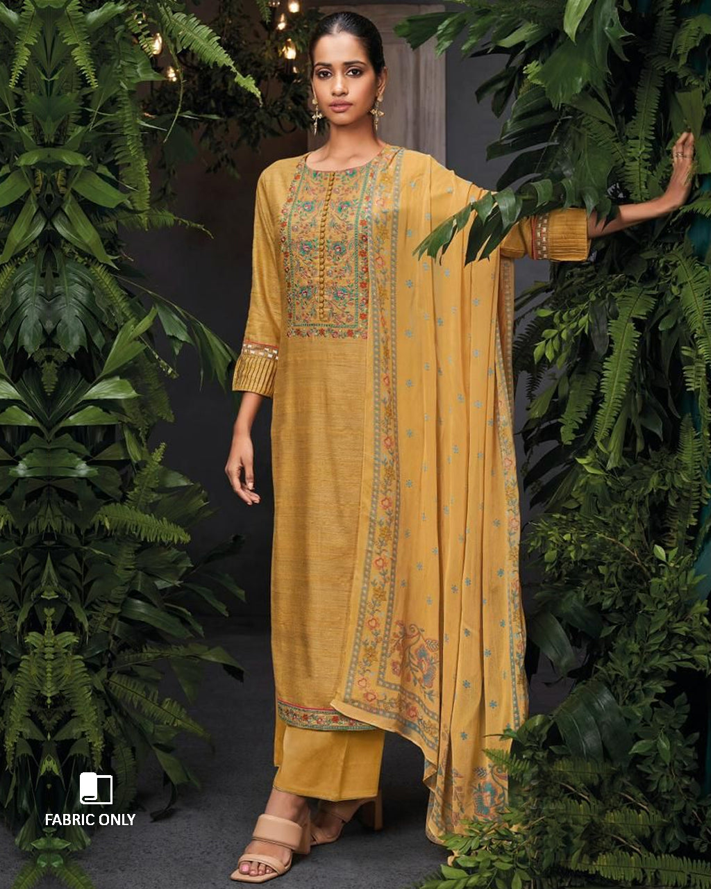 Tulip Tree Yellow Premium Embroidery Unstitched Dress Material