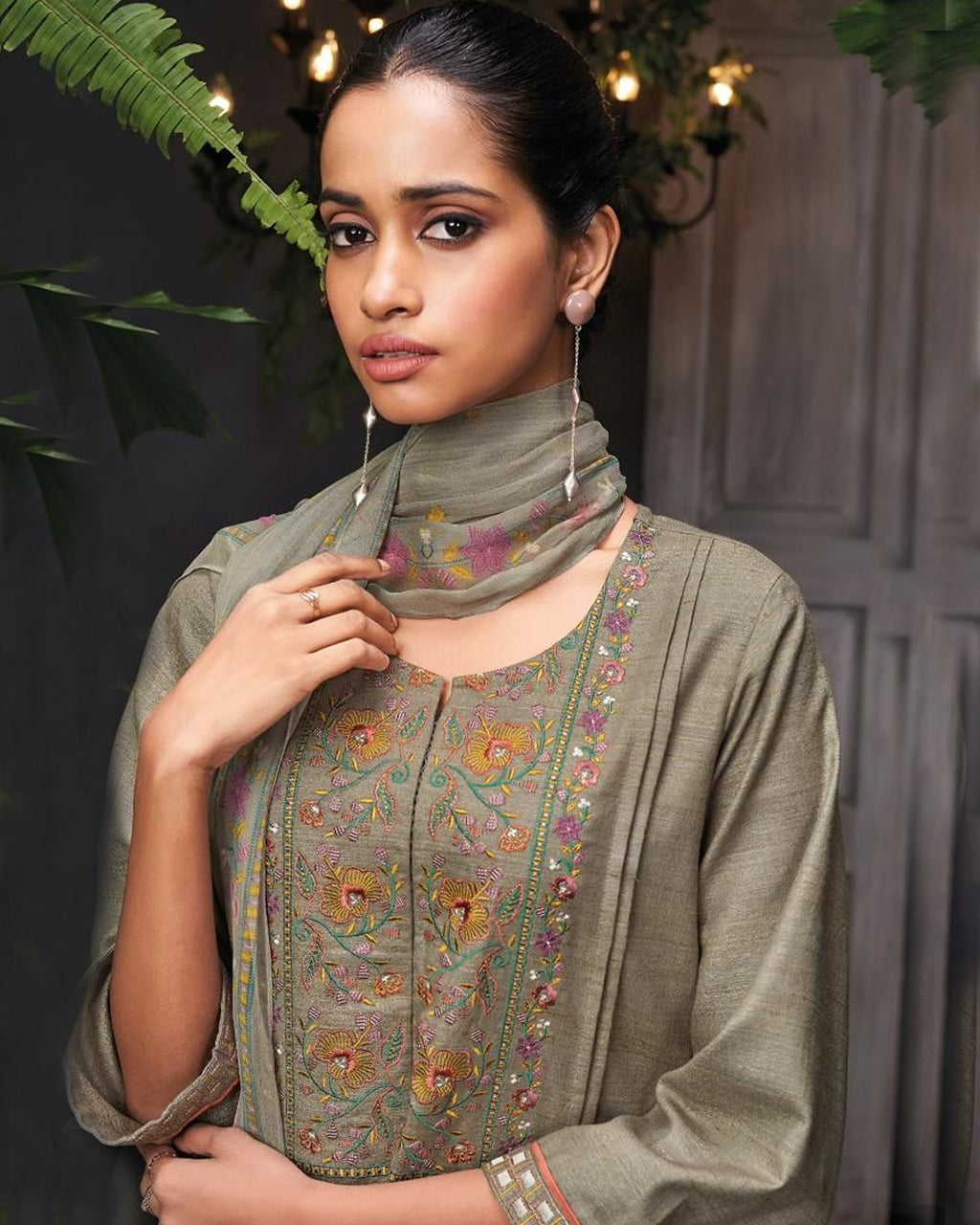 Lost Canyon Grey Premium Embroidery Unstitched Dress Material