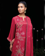 Red Peppercorn Ghazi Silk Heavy Embroidery Lace Work Royal Edit