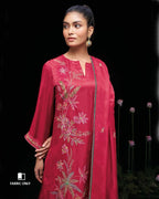 Red Peppercorn Ghazi Silk Heavy Embroidery Lace Work Unstitched Dress Material