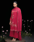Red Peppercorn Ghazi Silk Heavy Embroidery Lace Work Royal Edit