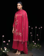 Red Peppercorn Ghazi Silk Heavy Embroidery Lace Work Unstitched Dress Material
