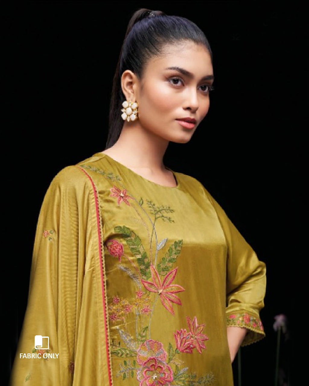 Reef Gold Ghazi Silk Heavy Embroidery Lace Work Unstitched Dress Material