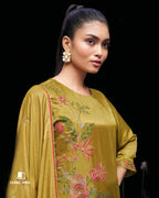 Reef Gold Ghazi Silk Heavy Embroidery Lace Work Unstitched Dress Material