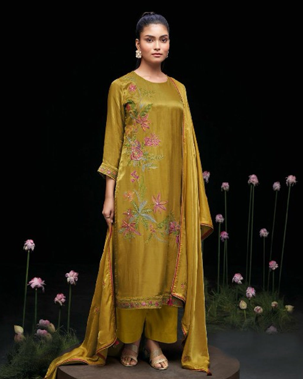 Reef Gold Ghazi Silk Heavy Embroidery Lace Work Elegance Redefined