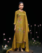 Reef Gold Ghazi Silk Heavy Embroidery Lace Work Unstitched Dress Material