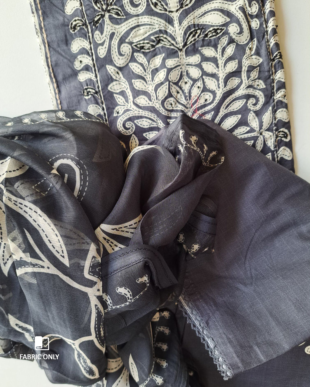 Shadow Warrior Black Premium Cotton & Chiffon Unstitched Dress Material