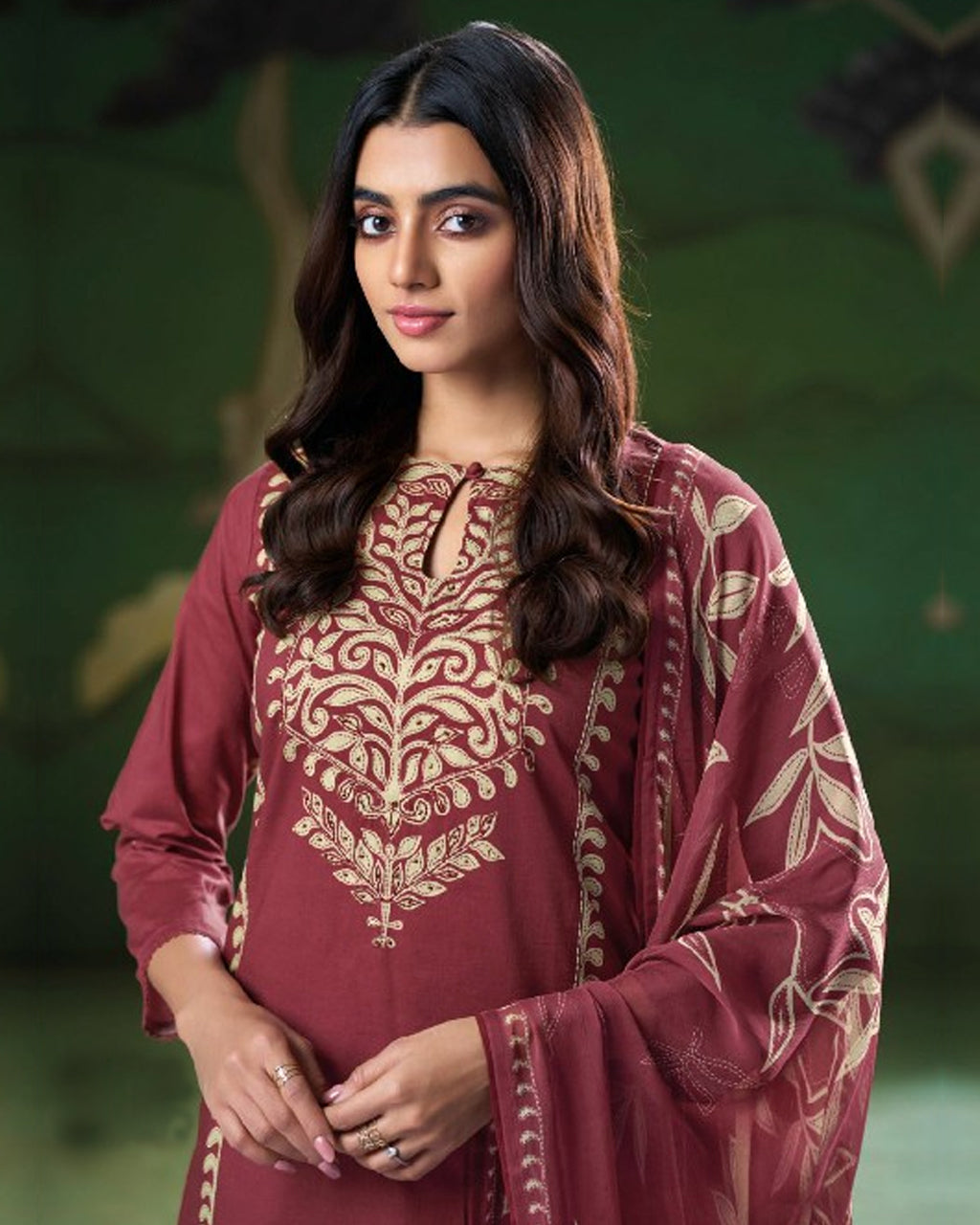 Wild Currant Maroon Cotton & Chiffon Artisan Lace Summer