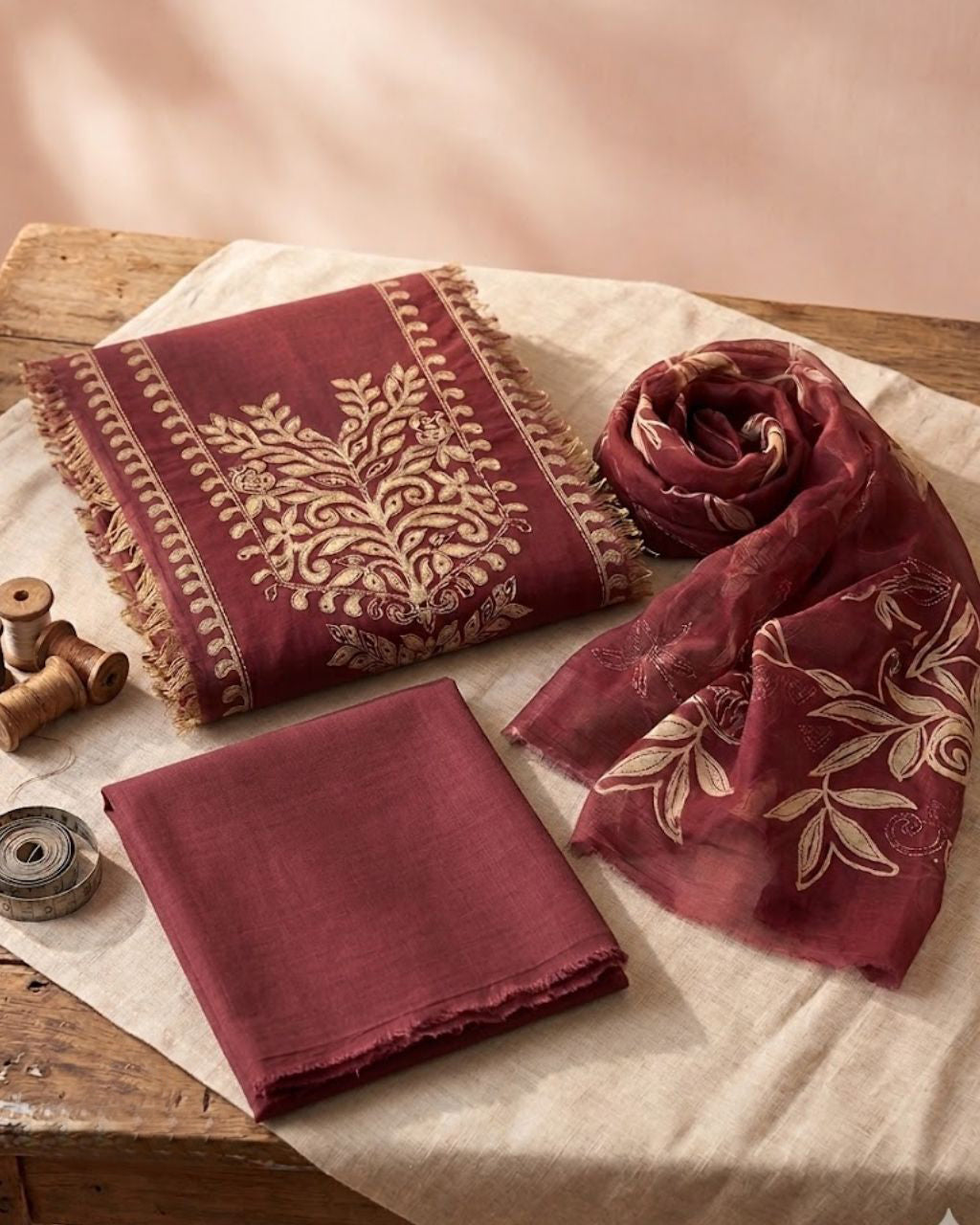 Wild Currant Maroon Cotton & Chiffon Artisan Lace Summer