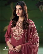 Wild Currant Maroon Premium Cotton & Chiffon Unstitched Dress Material