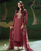 Wild Currant Maroon Premium Cotton & Chiffon Unstitched Dress Material
