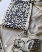 Pavlova White Premium Cotton & Chiffon Unstitched Dress Material